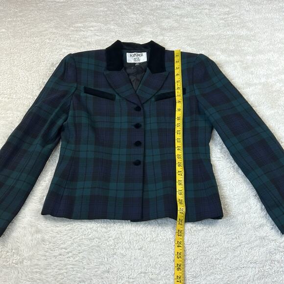 Y2K Kasper A.S.L. two piece skirt suit in blue and green plaid, size 4P - Picture 2 of 13